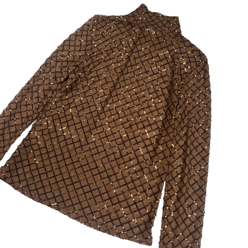 Anthropologie PILCRO Bronze Sequin Mesh Long Sleeve Turtleneck Top Medium NWT - Picture 16 of 16